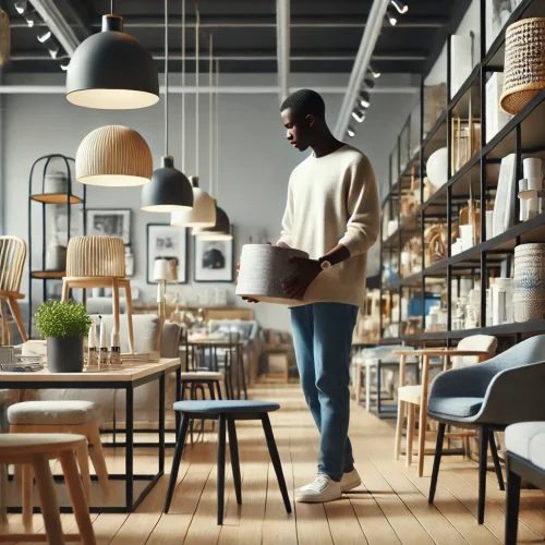 DALL·E 2025-04-11 17.12.34 – A realistic image of a Black person shopping for household goods in a modern furniture store. The person is casually dressed and browsing items like c DALL·E 2025-04-11 17.12.34 - A realistic image of a Black person shopping for household goods in a modern furniture store. The person is casually dressed and browsing items like c